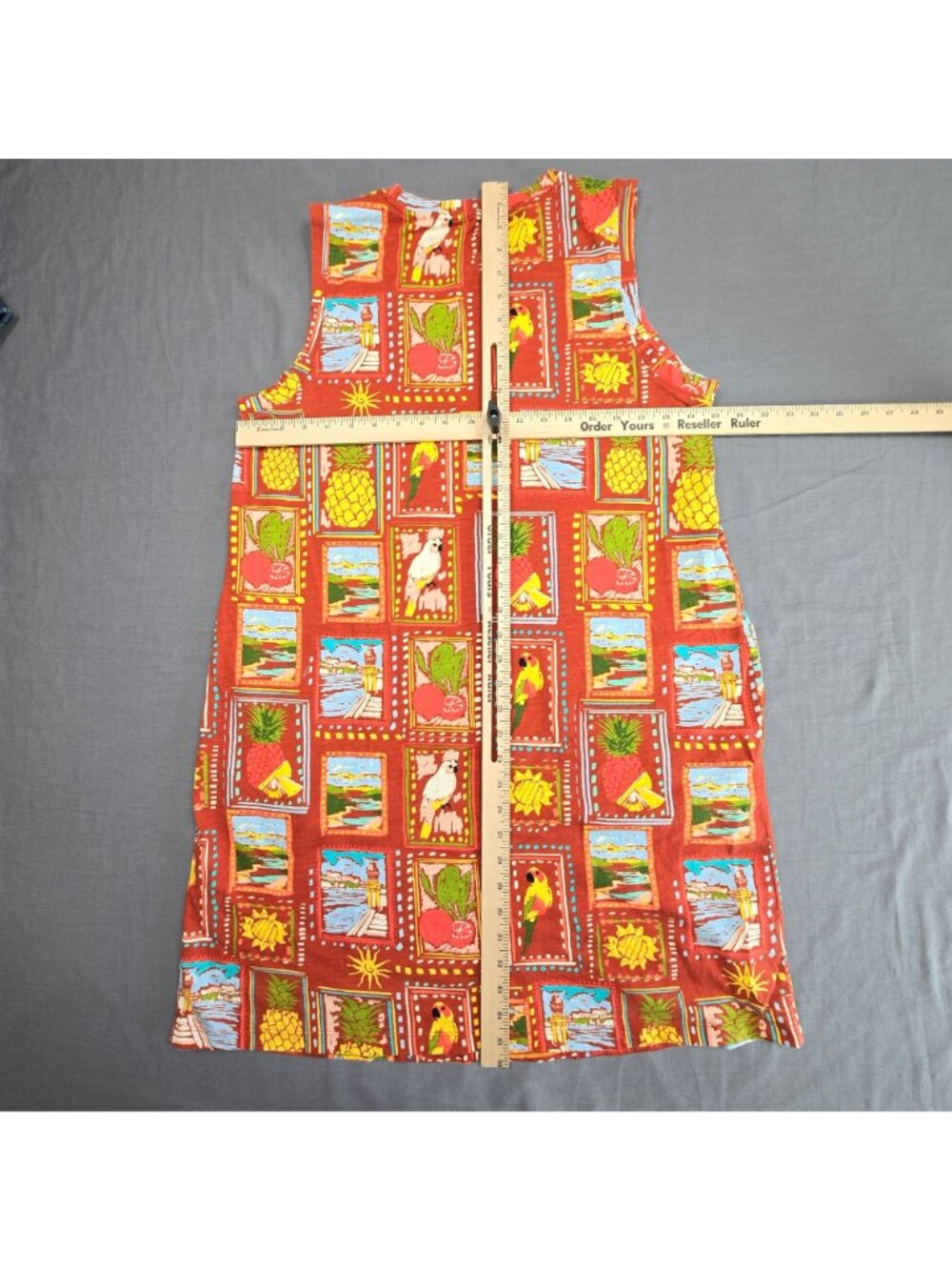 St Johns Bay XL 100% Cotton Sleeveless Dress Orange Tropical Parrot Birds Midi - Picture 3 of 3